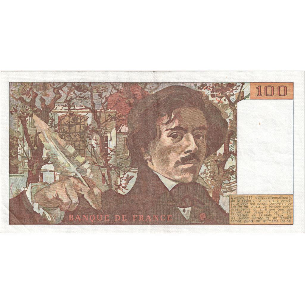 França, 100 Francs, Delacroix, K.25, AU(50-53)