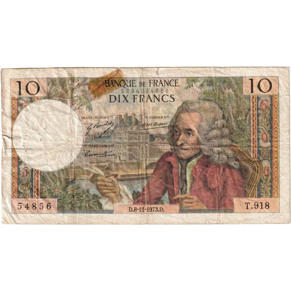Frankrijk, 10 Francs, Voltaire, 1973-11-08, T.918, B