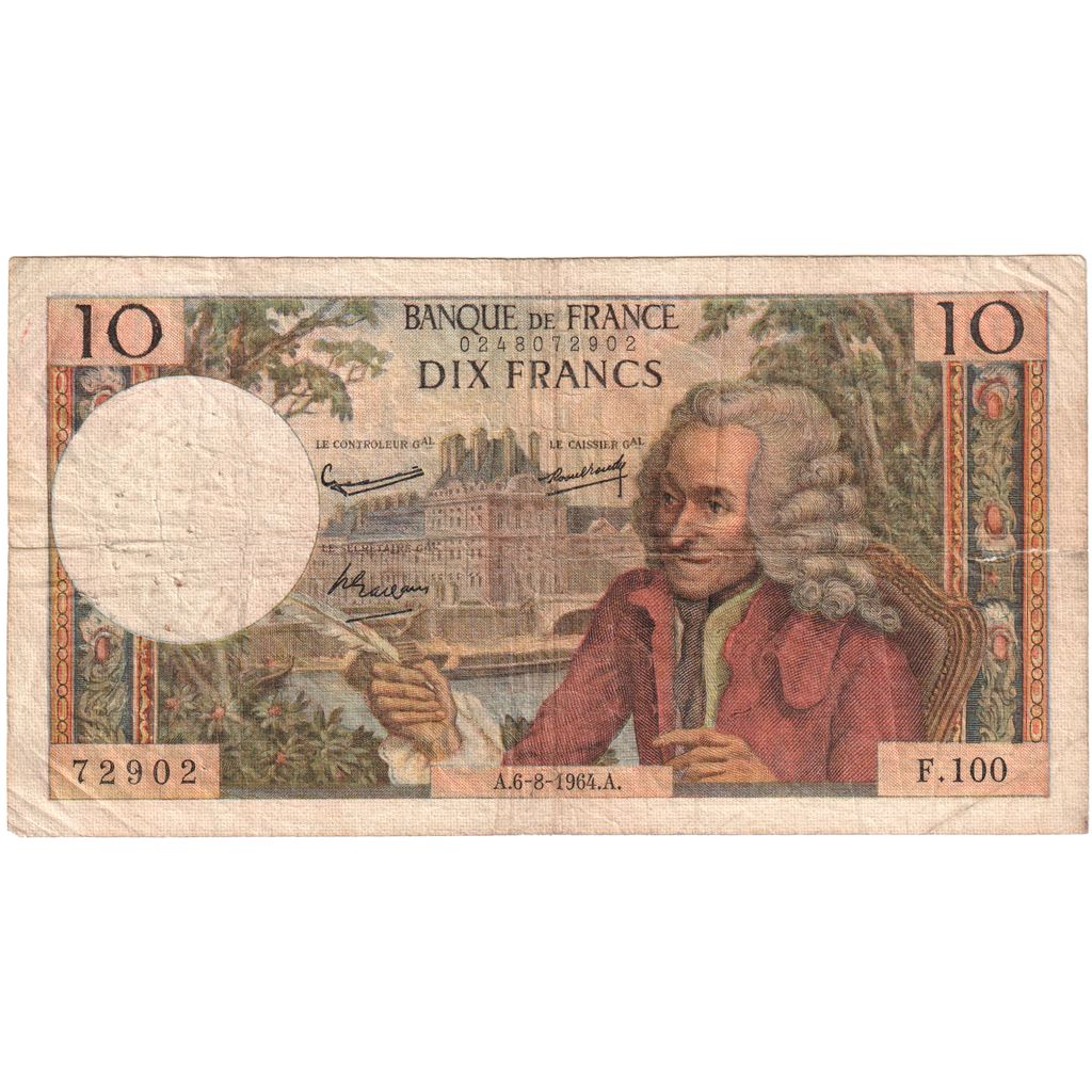 Frankrijk, 10 Francs, Voltaire, 1964-08-06, F.100, TB