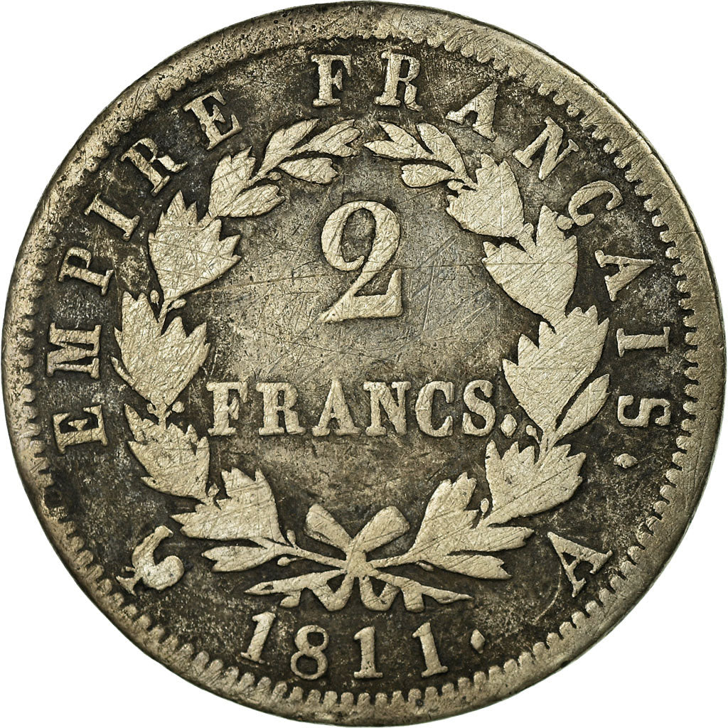 Coin, France, Napoléon I, 2 Francs, 1811, Paris, VF(20-25), Silver, Gadoury:501