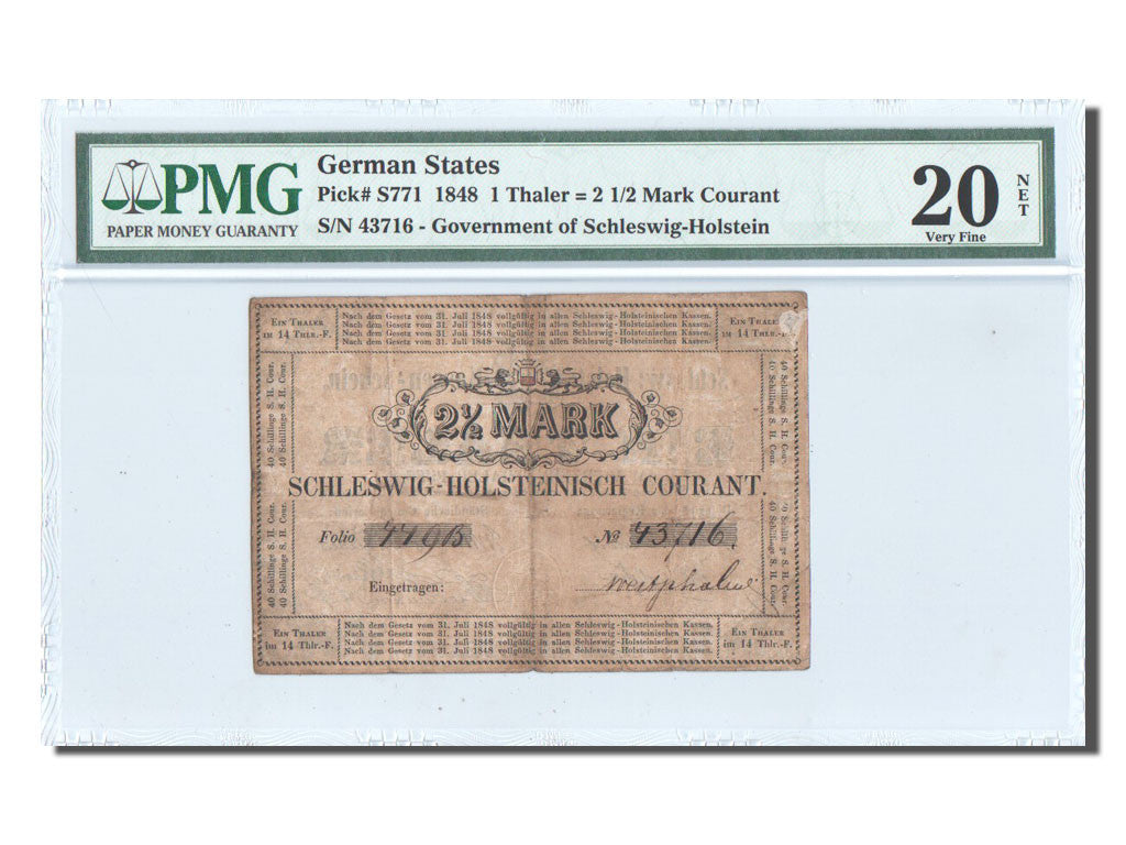 Estados alemanes, 1 Thaler = 2 1/2 Mark Courant, 1848-07-31, BC, PMG, VF20