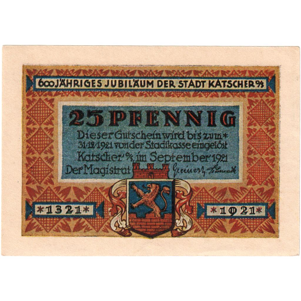 Deutschland, Katscher, 25 Pfennig, métier à tisser, 1921, 1921-10-12, UNZ