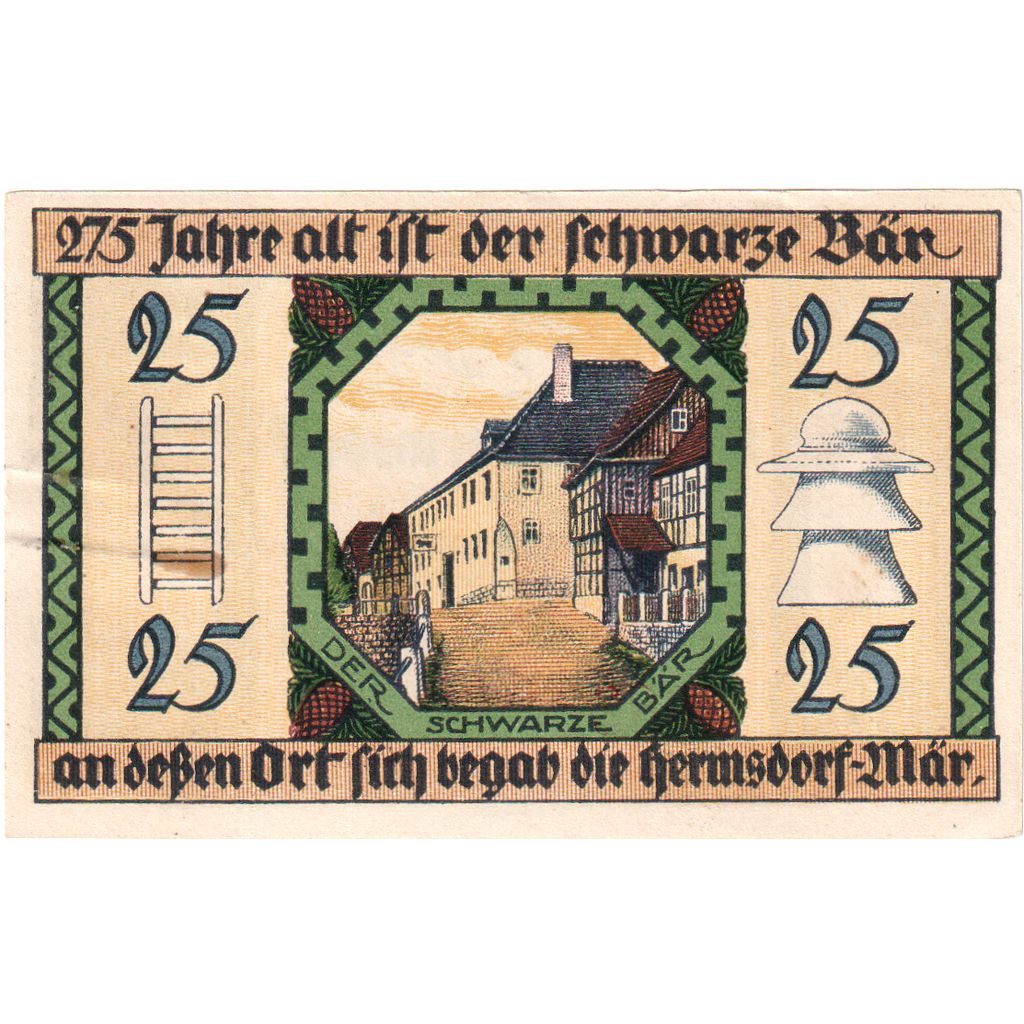 Geldschein, Deutschland, Hermsdorf, 25 Pfennig, Foret, 1921, 1921-05-01, UNZ