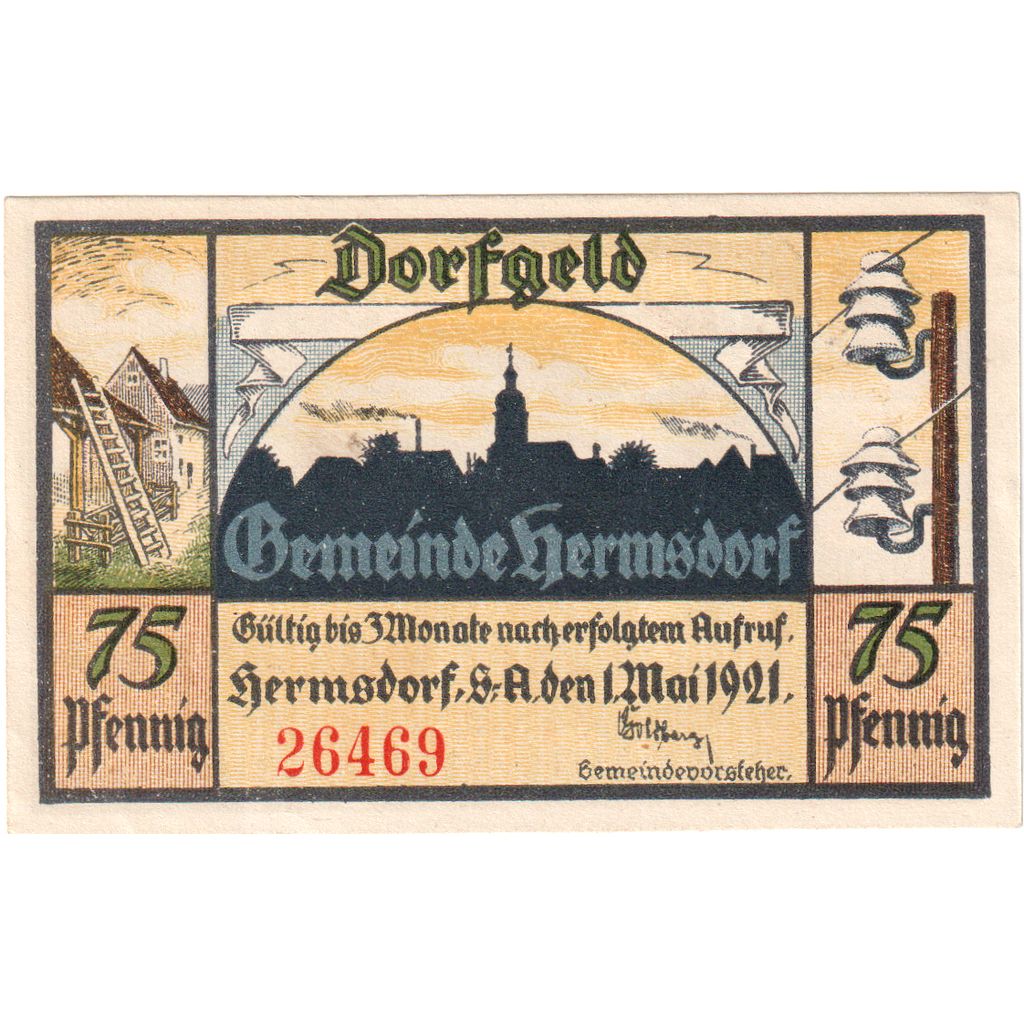 Alemania, Hermsdorf, 75 Pfennig, personnage, 1921, 1921-05-01, SC, Mehl:600.1