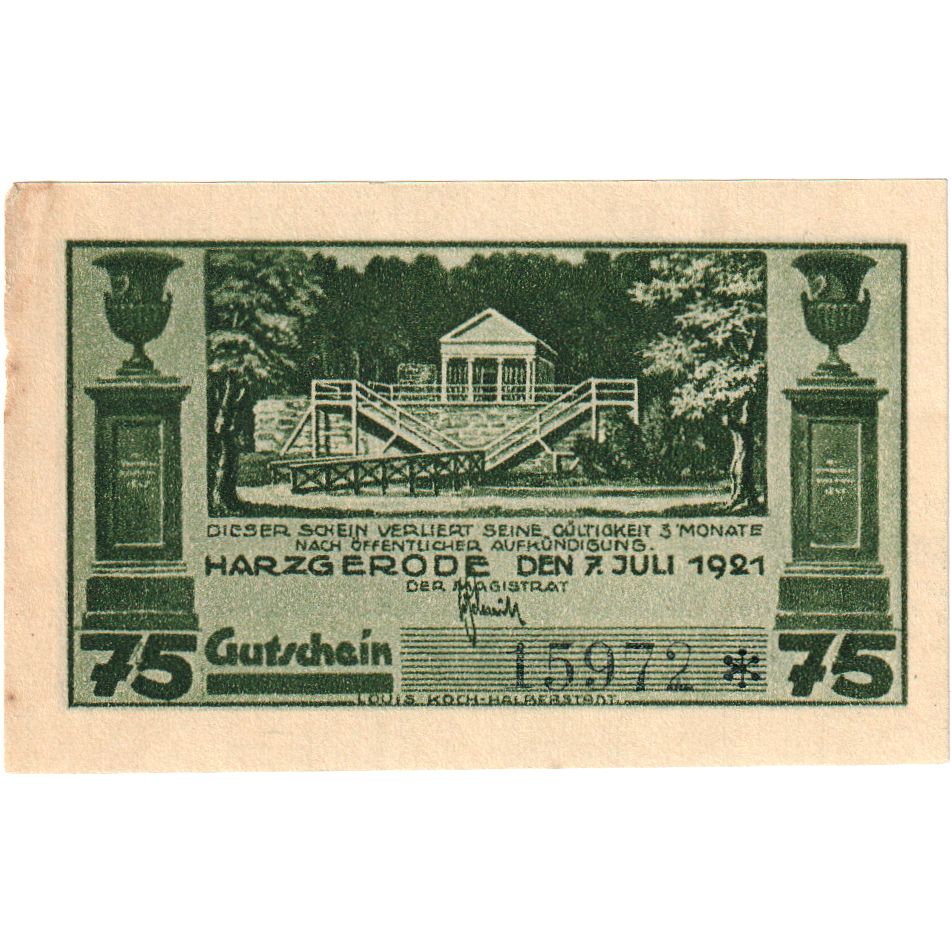 Alemania, Harzgerode Stadt, 75 Pfennig, village, 1921, 1921-07-07, EBC+