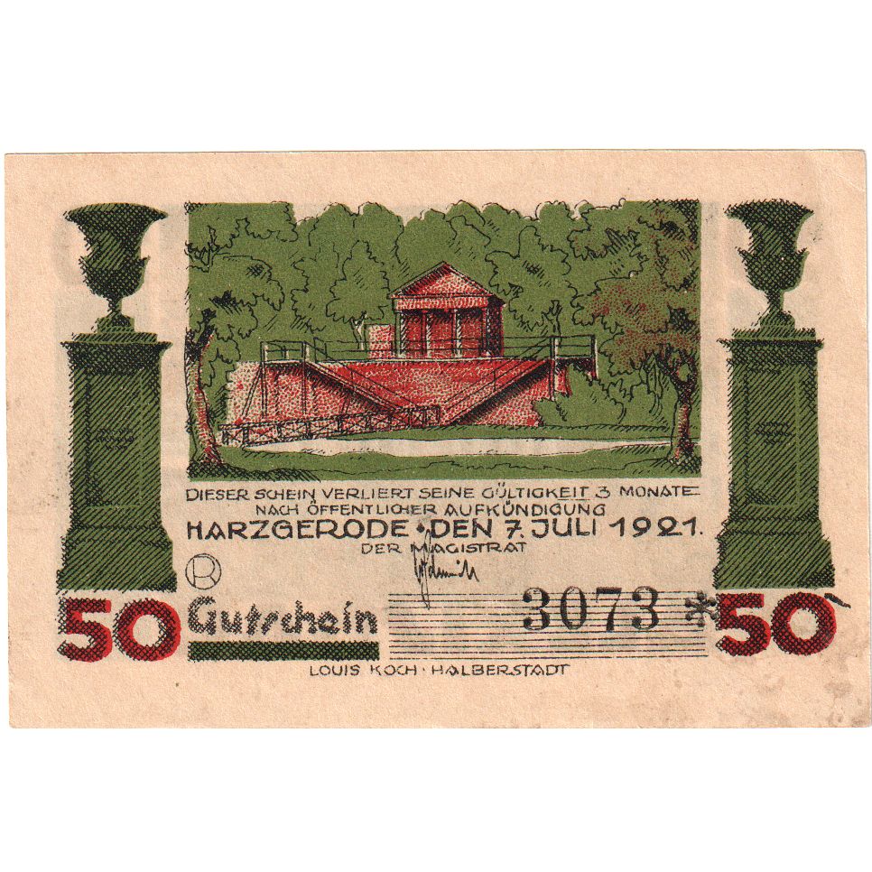 Niemcy, Harzgerode Stadt, 50 Pfennig, village, 1921, 1921-07-07, UNC(60-62)