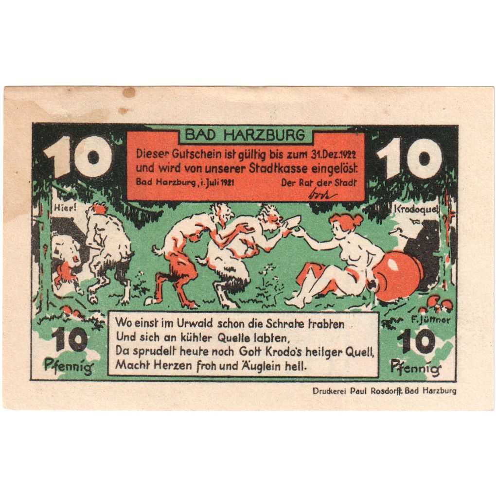 Deutschland, Harzburg, Bad Stadt, 10 Pfennig, personnage, 1922, 1922-12-31, VZ+