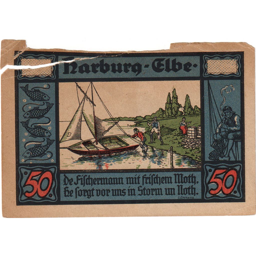 Deutschland, Harburg, 50 Pfennig, voilier, 1921, 1921-12-31, SS, Mehl:580.1a