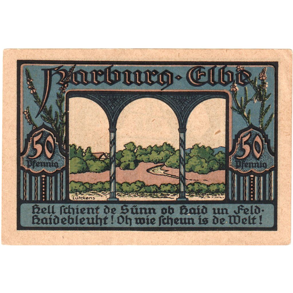 Deutschland, Harburg, 50 Pfennig, paysage, 1921, 1921-12-31, VZ+, Mehl:580.1a