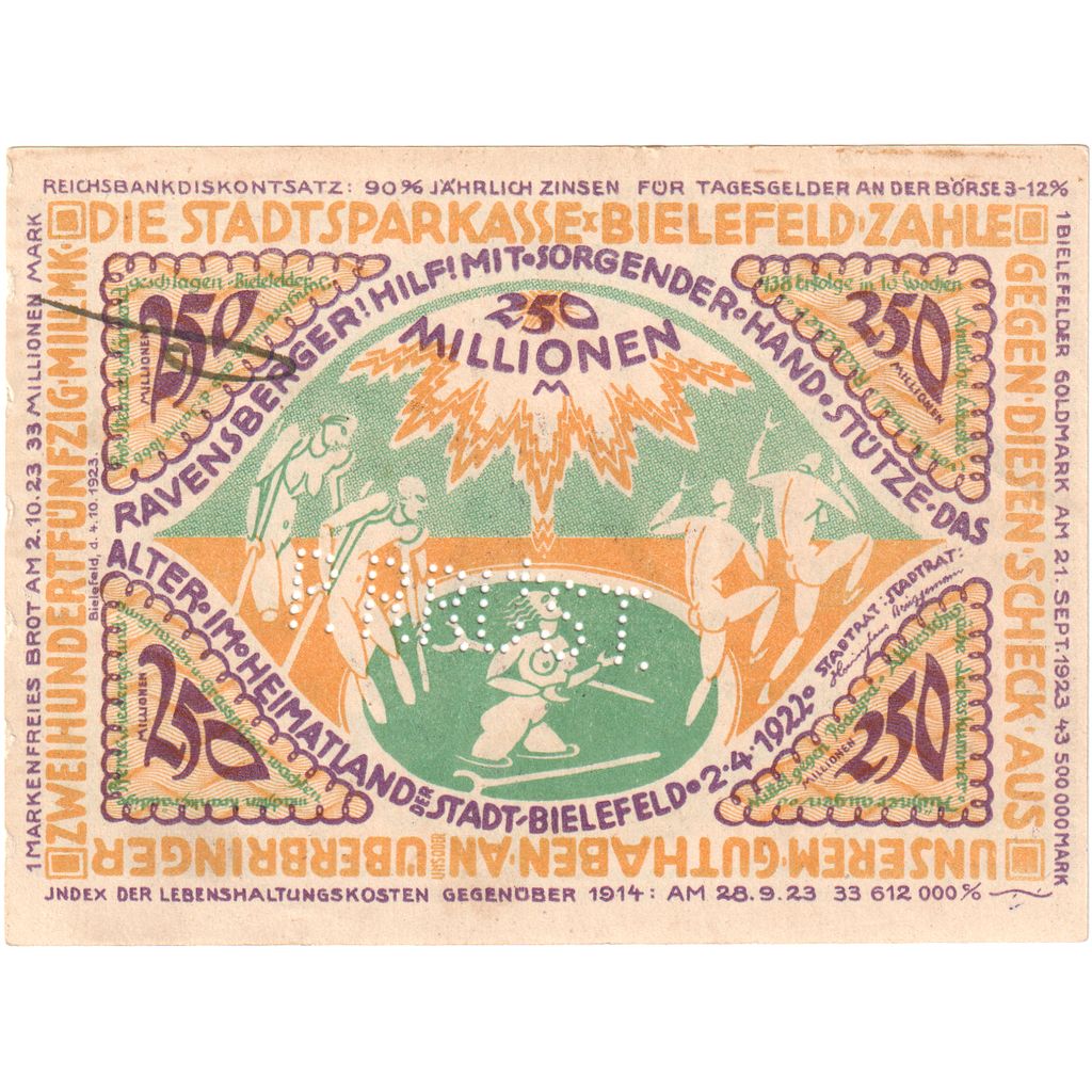 Deutschland, Bielefeld Stadt, 250 Millionen Mark, personnage, 1922, 1922-04_02