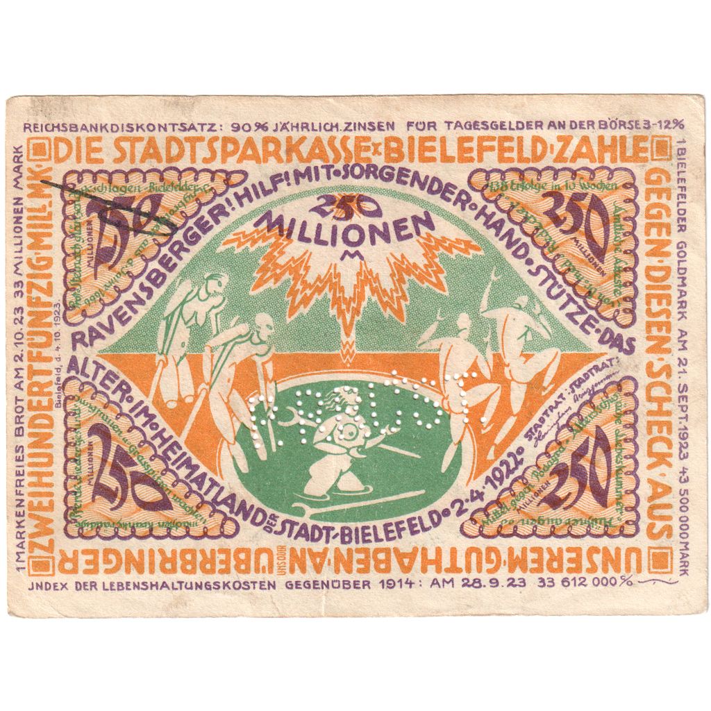 Niemcy, Bielefeld Stadt, 250 Millionen Mark, personnage 1, 1922, 1922-04_02