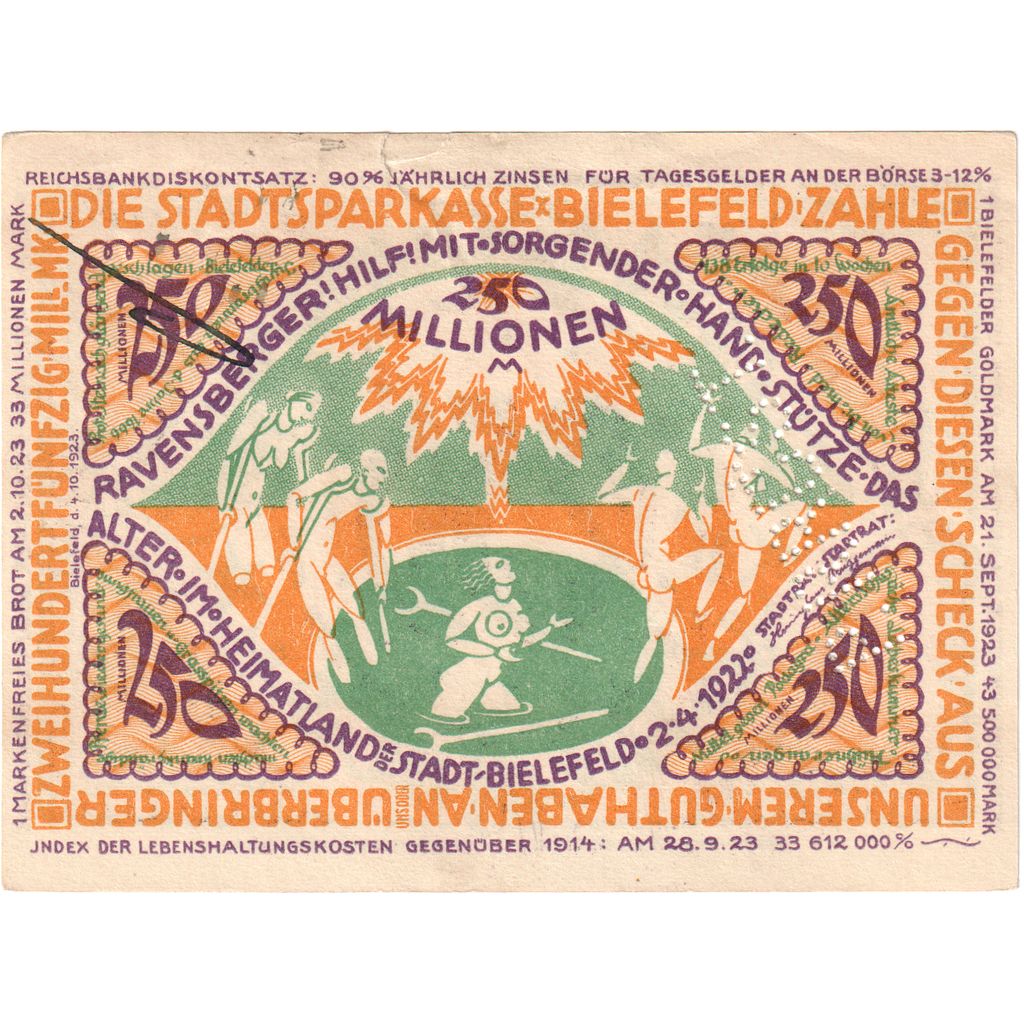 Deutschland, Bielefeld Stadt, 250 Millionen Mark, personnage 2, 1922