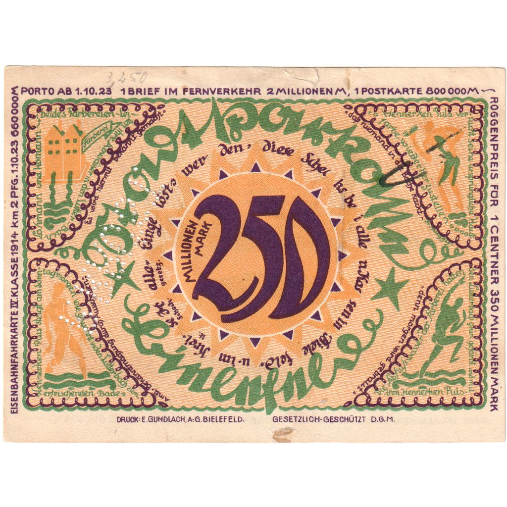 Deutschland, Bielefeld Stadt, 250 Millionen Mark, personnage 2, 1922