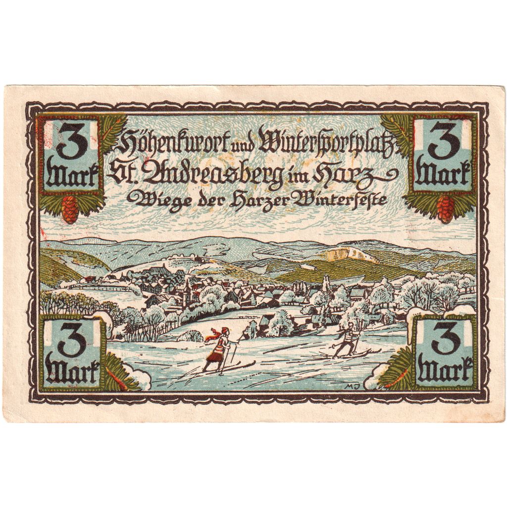 Niemcy, Hannover, 3 Mark, paysage 2, 1921, 1921-10-10, UNC(60-62), Mehl:1164.1a