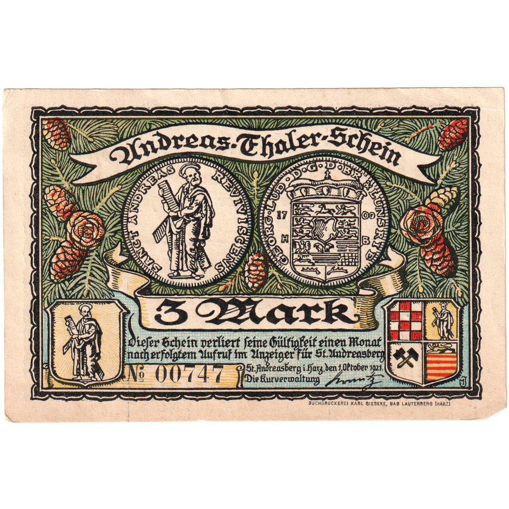 Deutschland, Hannover, 3 Mark, paysage 3, 1921, 1921-10-10, VZ+, Mehl:1164.1a