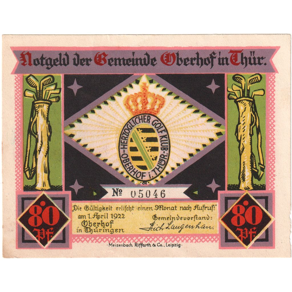 Germany, Oberhof Gemeinde, 80 Pfennig, Maison, 1922, 1922-04-01, UNC(63)