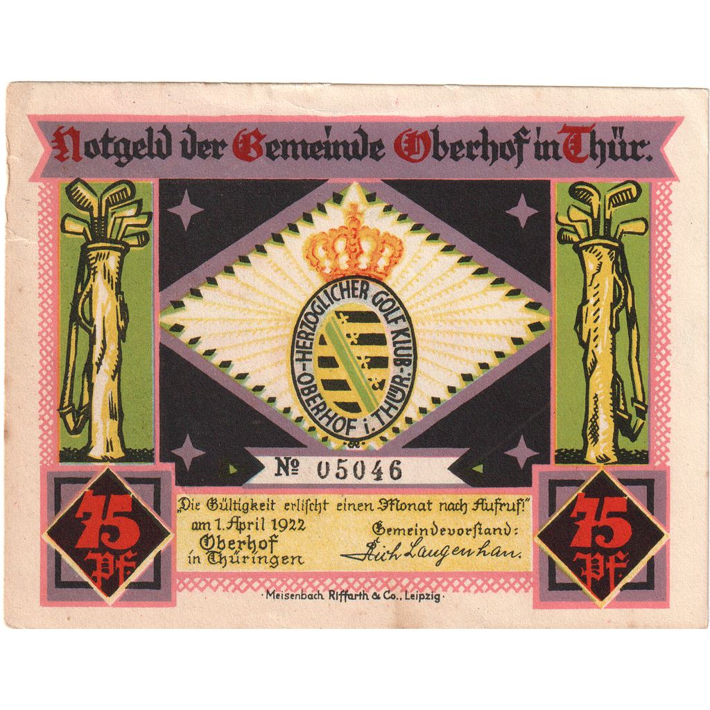 Germany, Oberhof Gemeinde, 75 Pfennig, paysage, 1922, 1922-04-01, UNC(63)