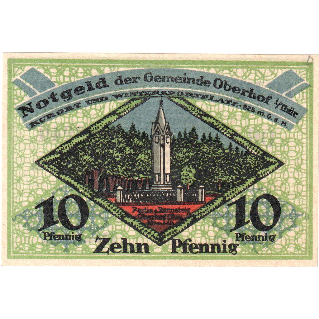 Germania, Oberhof Gemeinde, 10 Pfennig, Monument, 1919, 1919-12-15, SPL
