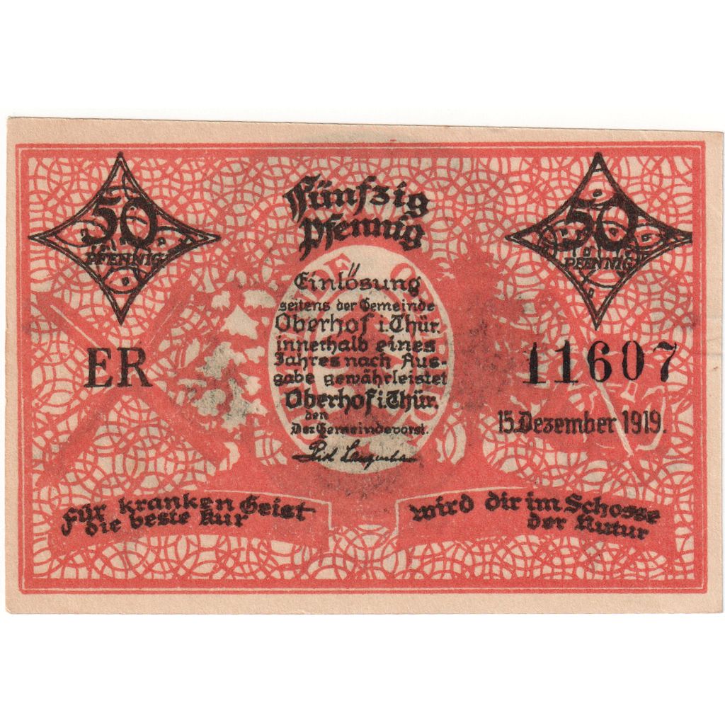 Germania, Oberhof Gemeinde, 50 Pfennig, paysage, 1919, 1919-12-15, SPL