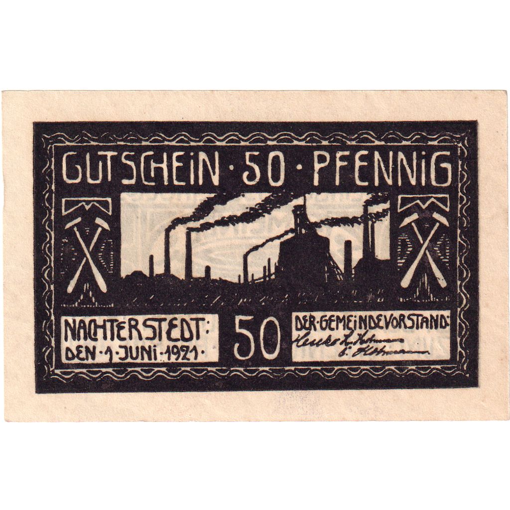 Germania, Nachterstedt Gemeinde, 50 Pfennig, Usine, 1921, 1921-06-01, SPL