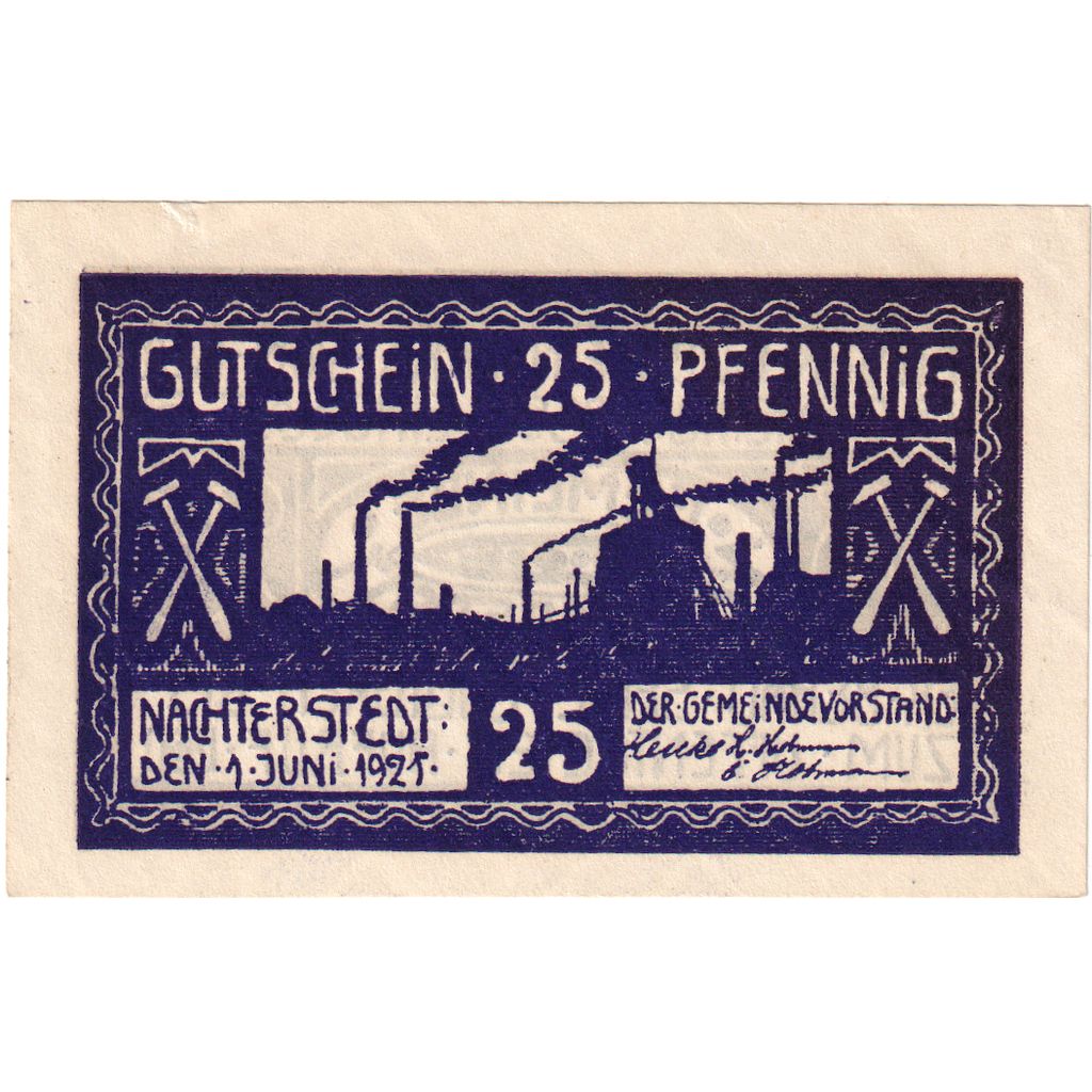 Niemcy, Nachterstedt Gemeinde, 25 Pfennig, Usine, 1921, 1921-06-01, UNC(63)