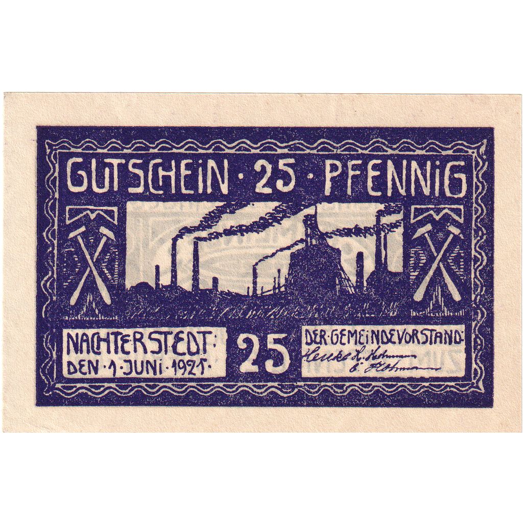 Deutschland, Nachterstedt Gemeinde, 25 Pfennig, Usine 1, 1921, 1921-06-01, UNZ-