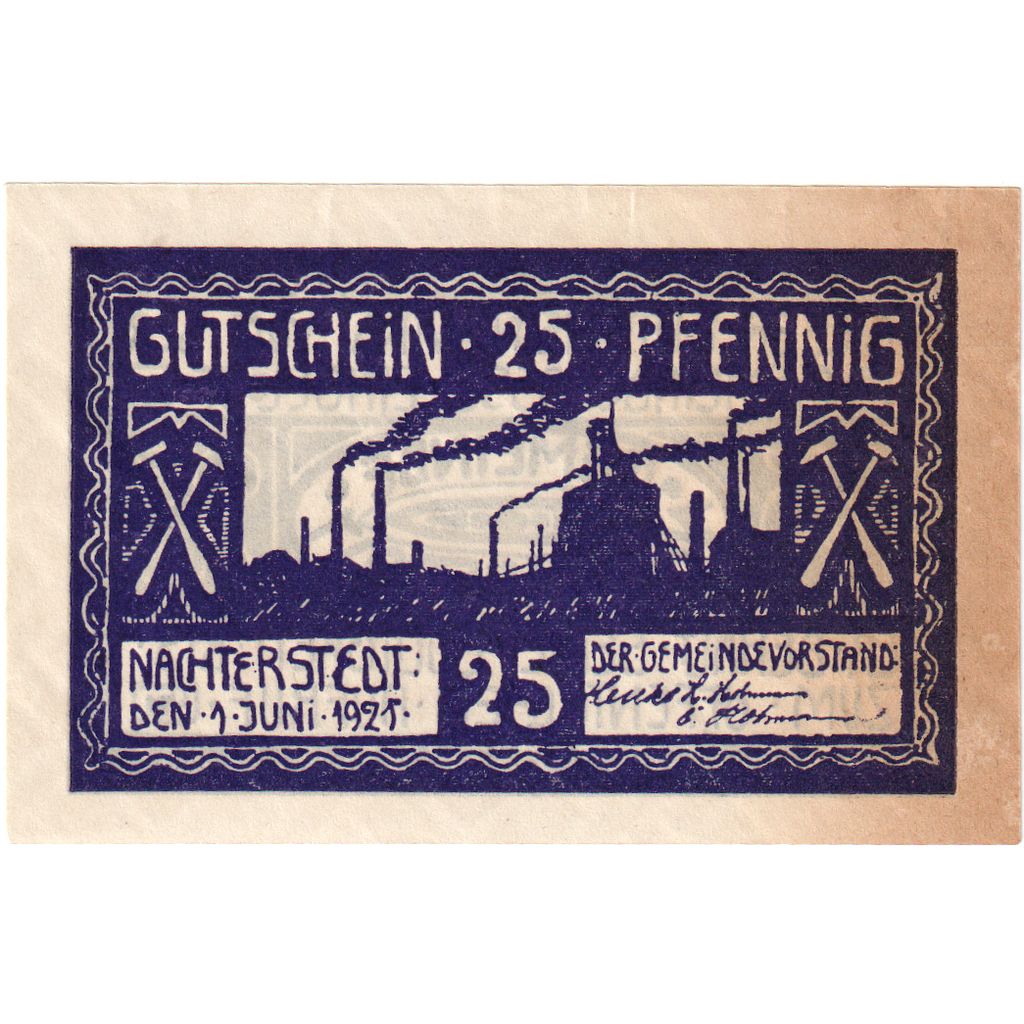 Niemcy, Nachterstedt Gemeinde, 25 Pfennig, usine 3, 1921, 1921-06-01, UNC(63)