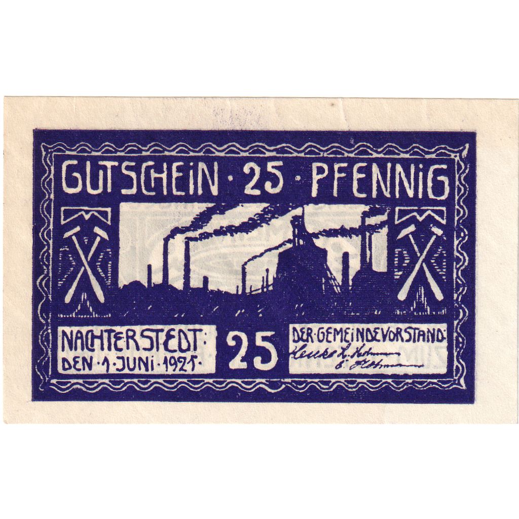 Niemcy, Nachterstedt Gemeinde, 25 Pfennig, usine 4, 1921, 1921-06-01, UNC(63)
