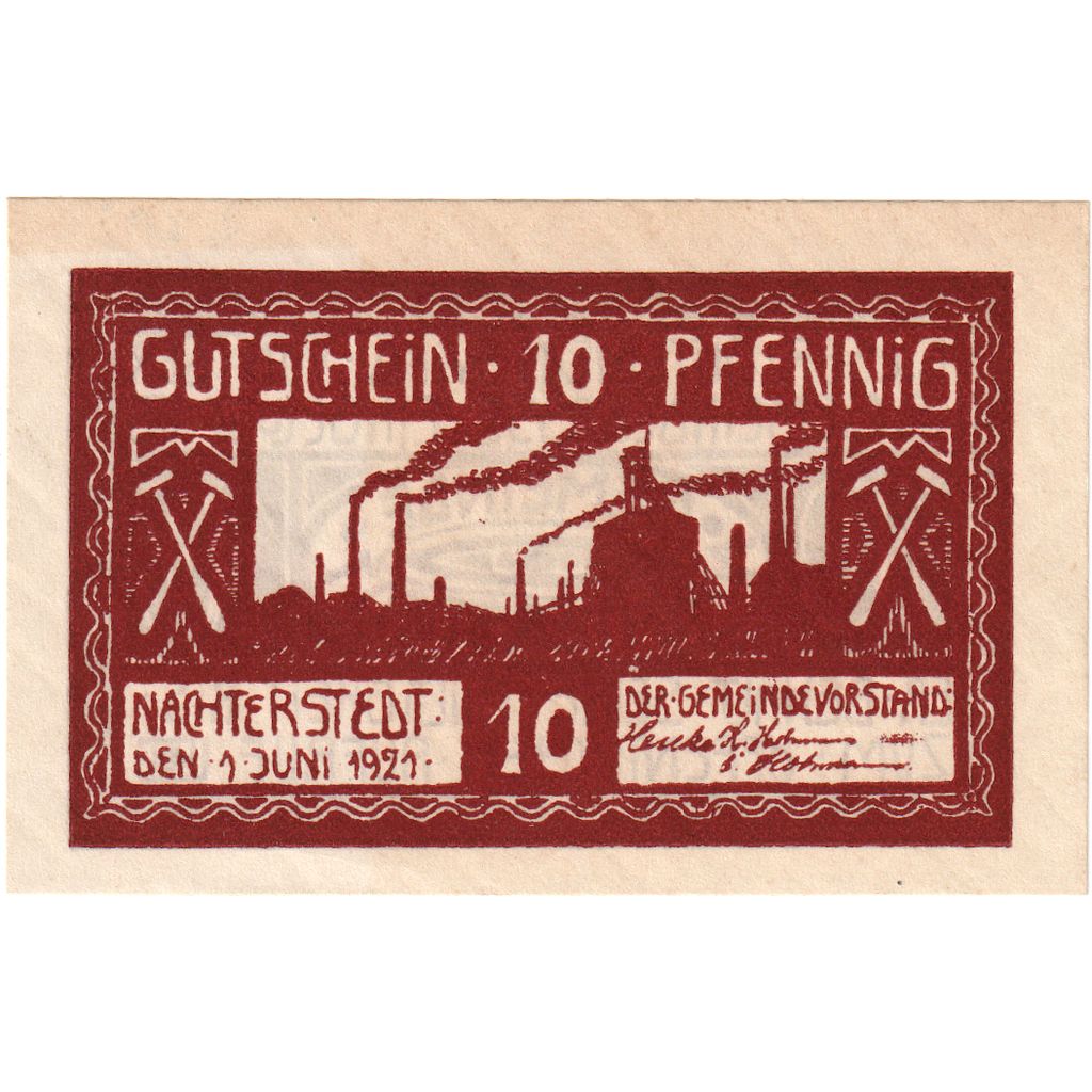 Deutschland, Nachterstedt Gemeinde, 10 Pfennig, Usine 1, 1921, 1921-06-01, UNZ-