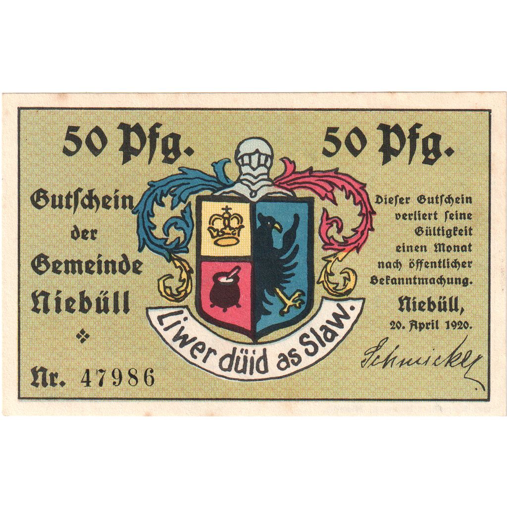Germania, Niebüll Gemeinde, 50 Pfennig, personnage, 1920, 1920-04-20, SPL