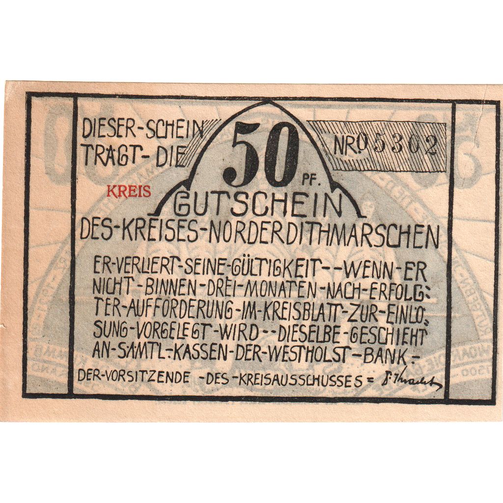 Germania, Norder-Dithmarschen Kreis (Sitz in Heide), 50 Pfennig, personnage