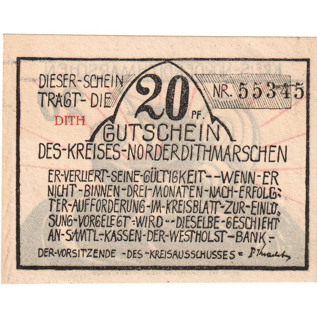 Germany, Norder-Dithmarschen Kreis (Sitz in Heide), 20 Pfennig, bateau 1