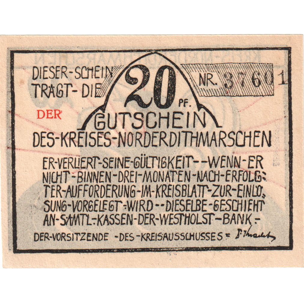 Germania, Norder-Dithmarschen Kreis (Sitz in Heide), 20 Pfennig, bateau 2