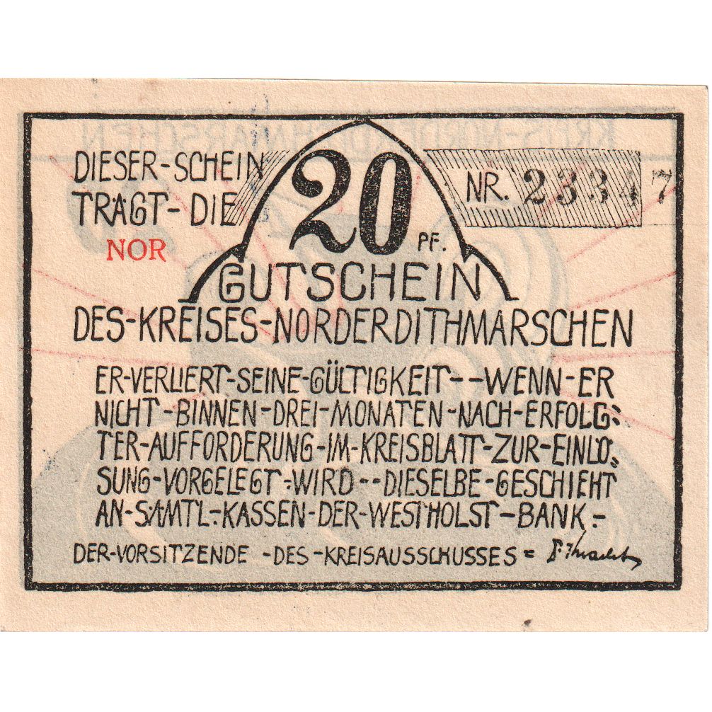 Germania, Norder-Dithmarschen Kreis (Sitz in Heide), 20 Pfennig, Bateau 3
