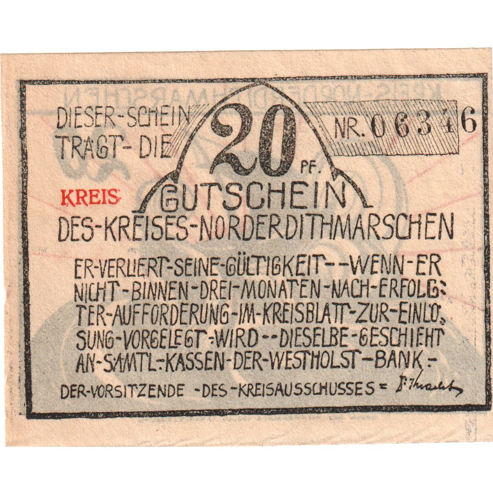 Germania, Norder-Dithmarschen Kreis (Sitz in Heide), 20 Pfennig, Bateau 4