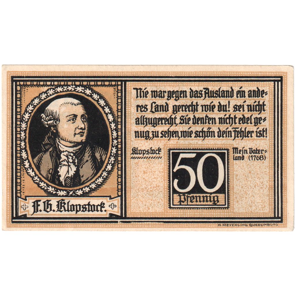 Germania, Quedlinburg, 50 Pfennig, portrait, 1921, 1921-06-01, FDS, Mehl:1087.1c