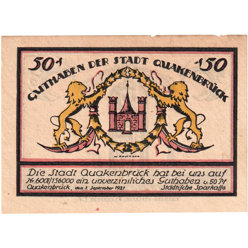 Deutschland, Quakenbrück, 50 Pfennig, personnage, 1921, 1921-09-01, UNZ