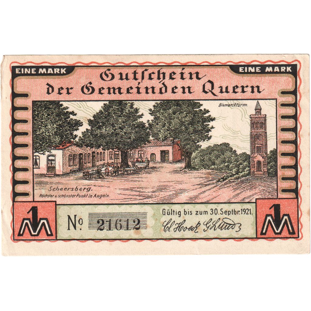Deutschland, Quern, 1 Mark, village, O.D, UNZ, Mehl:1091.2