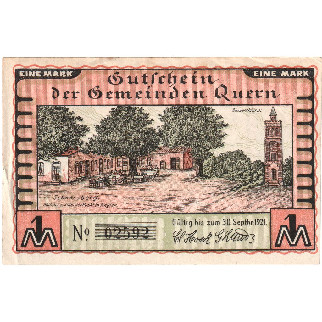 Deutschland, Quern, 1 Mark, village 1, O.D, UNZ, Mehl:1091.2