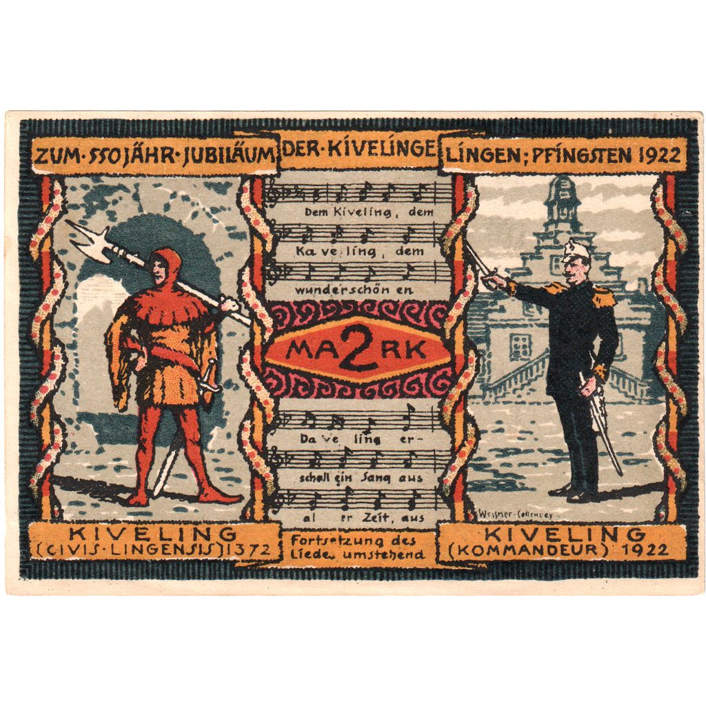 Allemagne, Lingen Stadt, 2 Mark, personnage, 1921, 1921-04-01, SUP+, Mehl:803.4