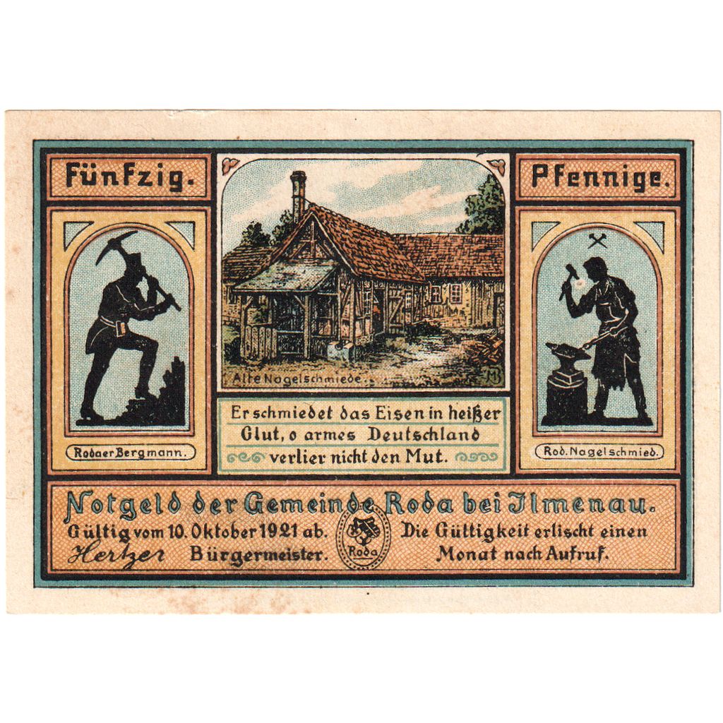 Deutschland, Roda bei Ilmenau Gemeinde, 50 Pfennig, personnage, 1921
