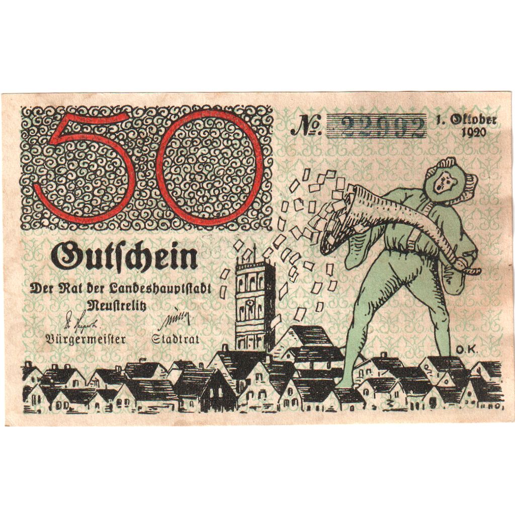 Germania, Neustrelitz Stadt, 50 Pfennig, Texte, 1920, 1920-10-01, SPL