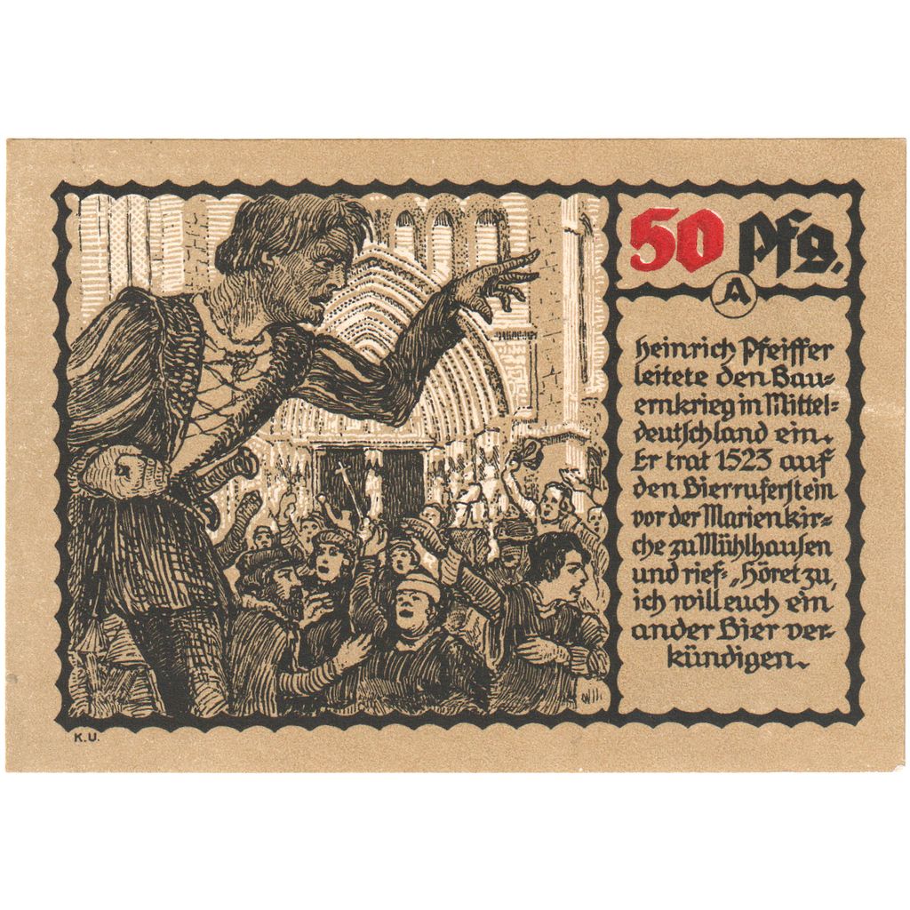 Germania, Mühlhausen Stadt, 50 Pfennig, personnage, 1921, 1921-10-01, SPL