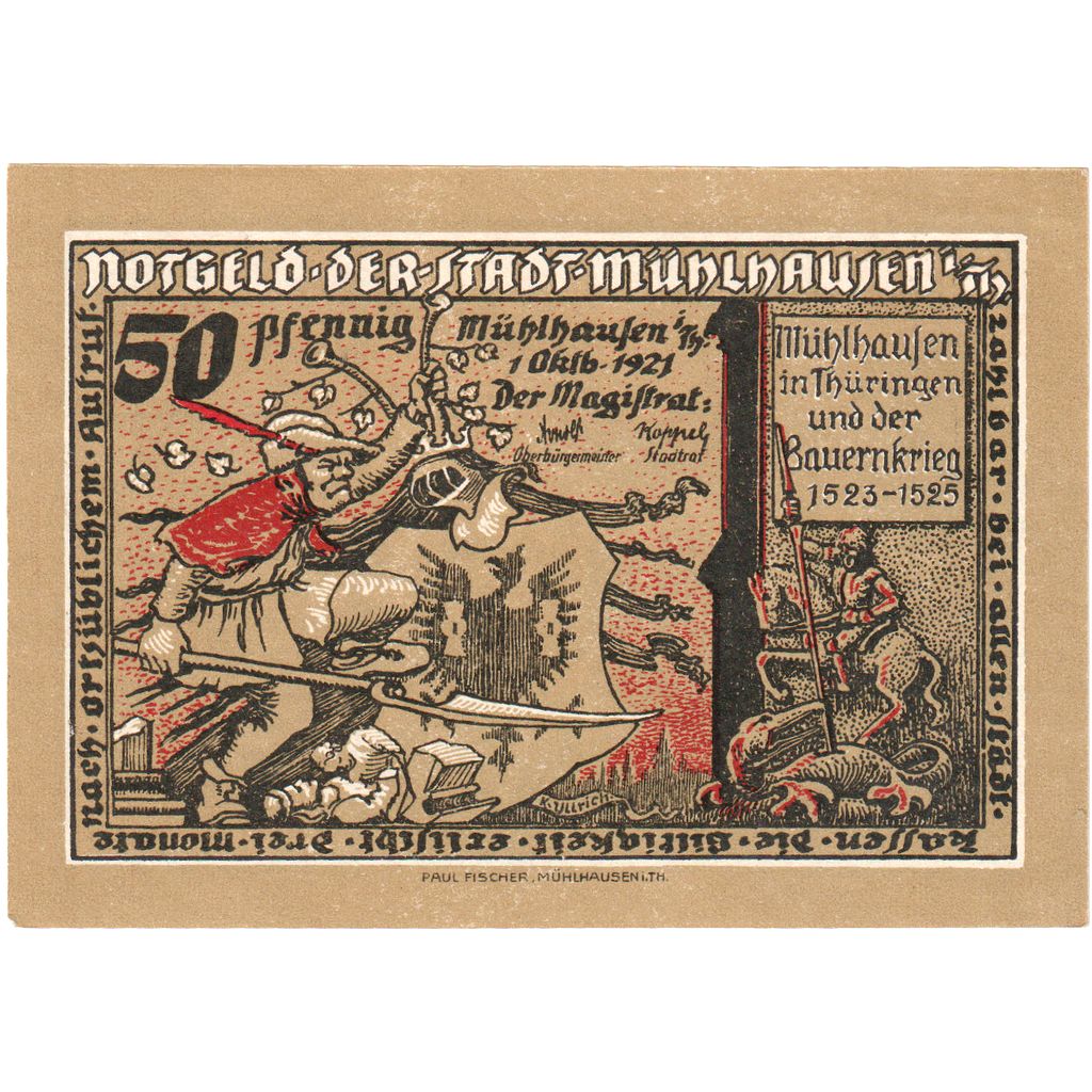 Germania, Mühlhausen Stadt, 50 Pfennig, personnage, 1921, 1921-10-01, SPL