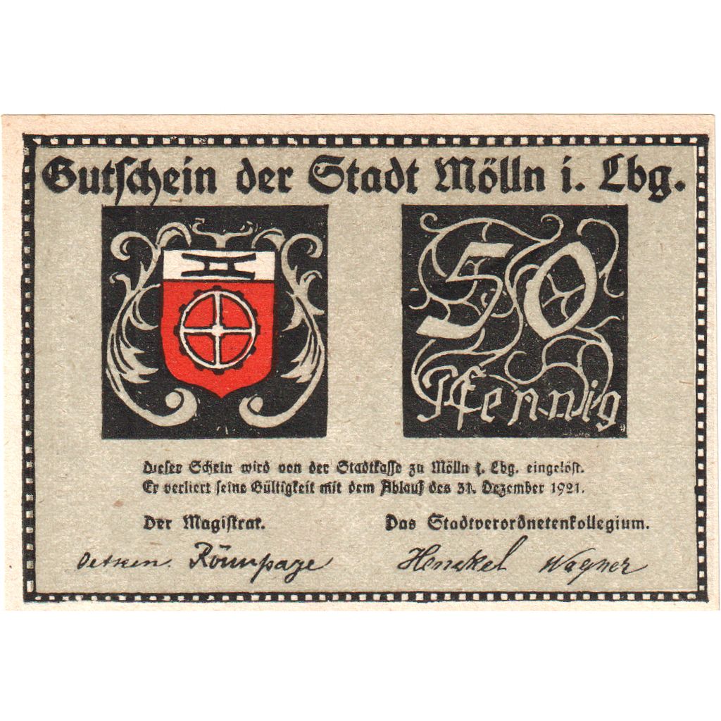 Germania, Mölln Stadt, 50 Pfennig, personnage 1, 1921, 1921-12-31, SPL
