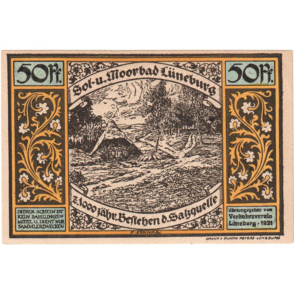 Germania, Luneburg Stadt, 50 Pfennig, personnage, 1921, SPL, Mehl:840.2