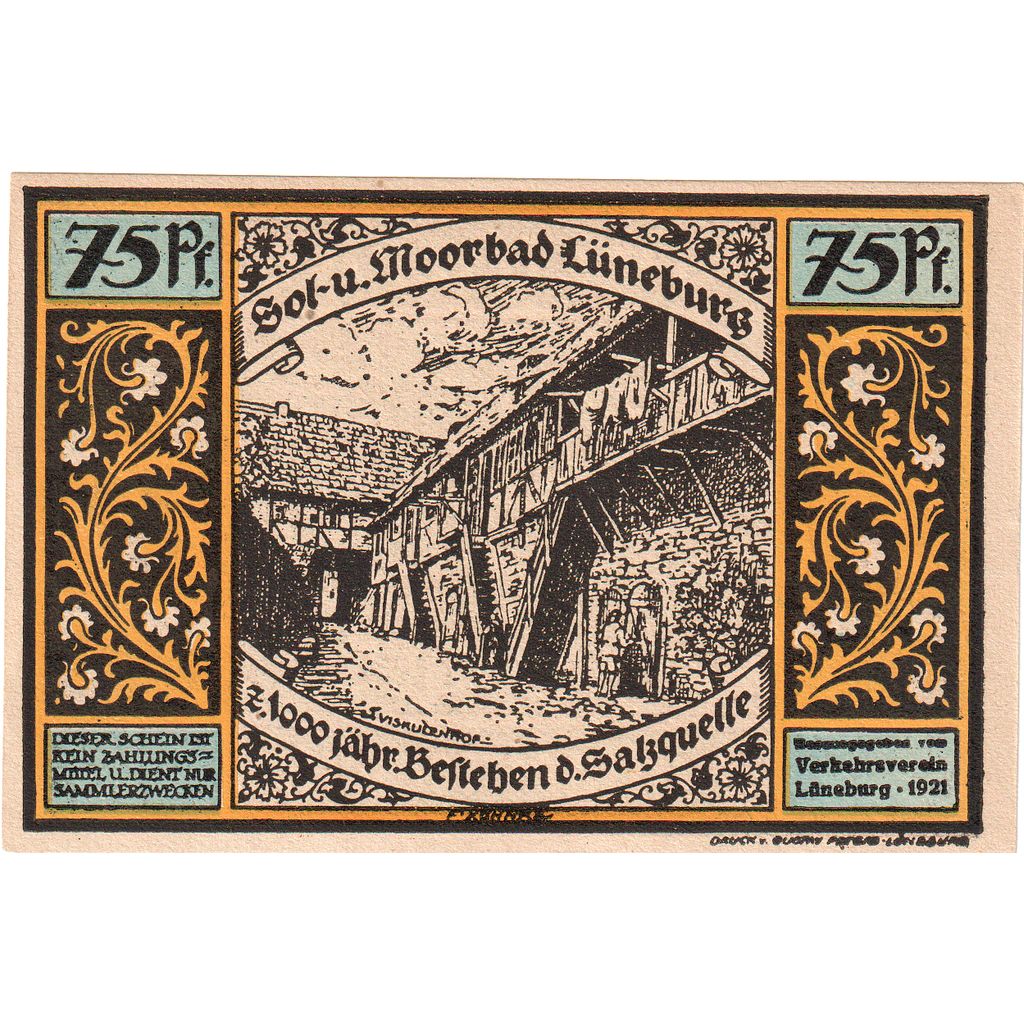 Germania, Luneburg Stadt, 75 Pfennig, personnage, 1921, SPL, Mehl:840.2