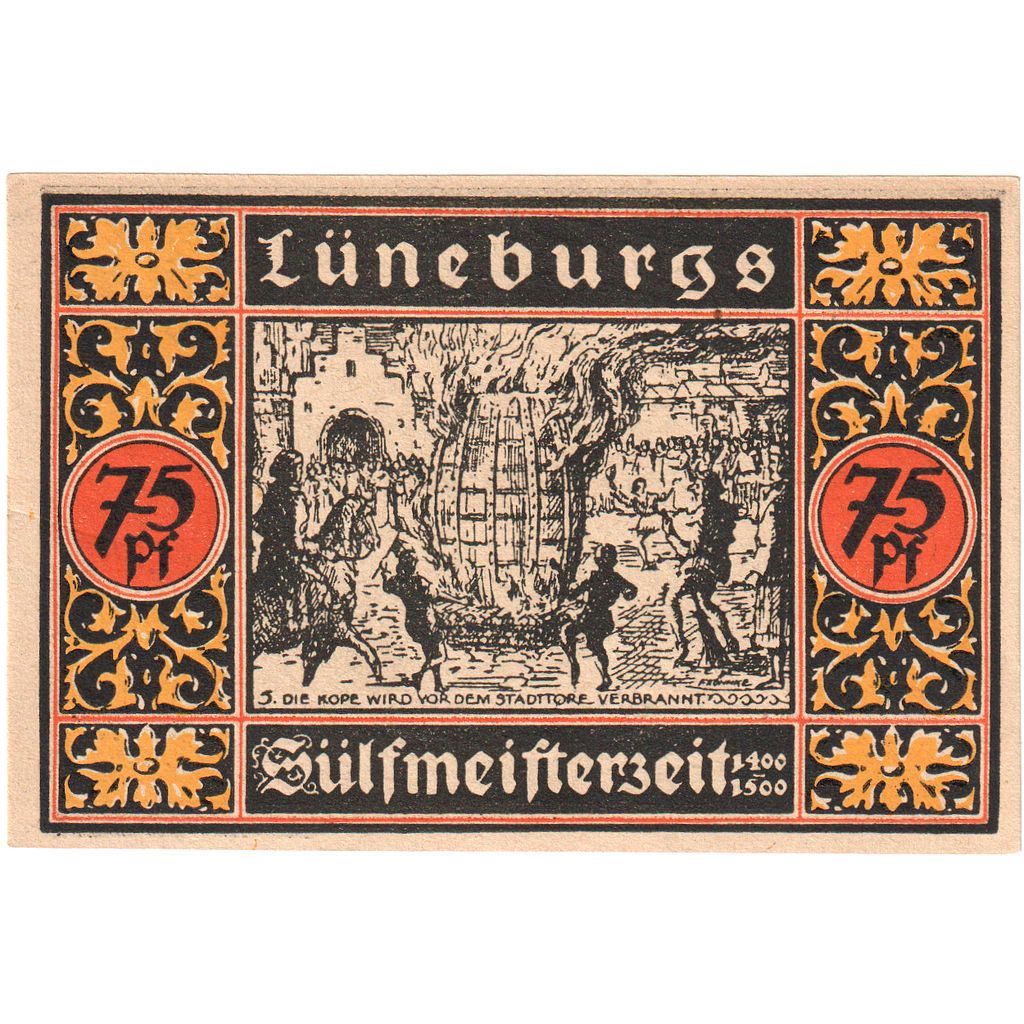 Germania, Luneburg Stadt, 75 Pfennig, personnage, 1921, SPL, Mehl:840.2
