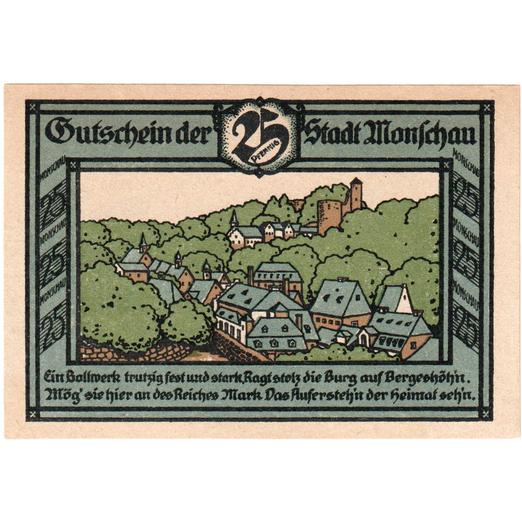 Germania, Monschau, 25 Pfennig, paysage, 1921, 1921-07-01, SPL, Mehl:897.1