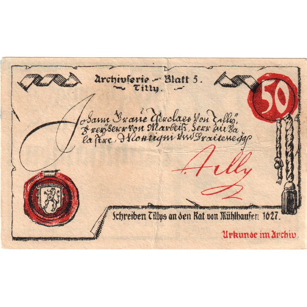 Germania, Mühlhausen Stadt, 50 Pfennig, Texte, 1921, 1921-10-31, SPL